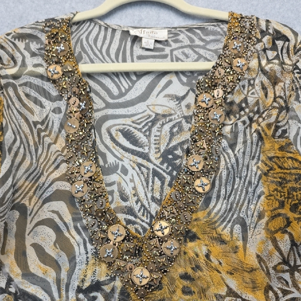 Embellished V-Neck Animal Print Shear Top - Picture 5 of 13